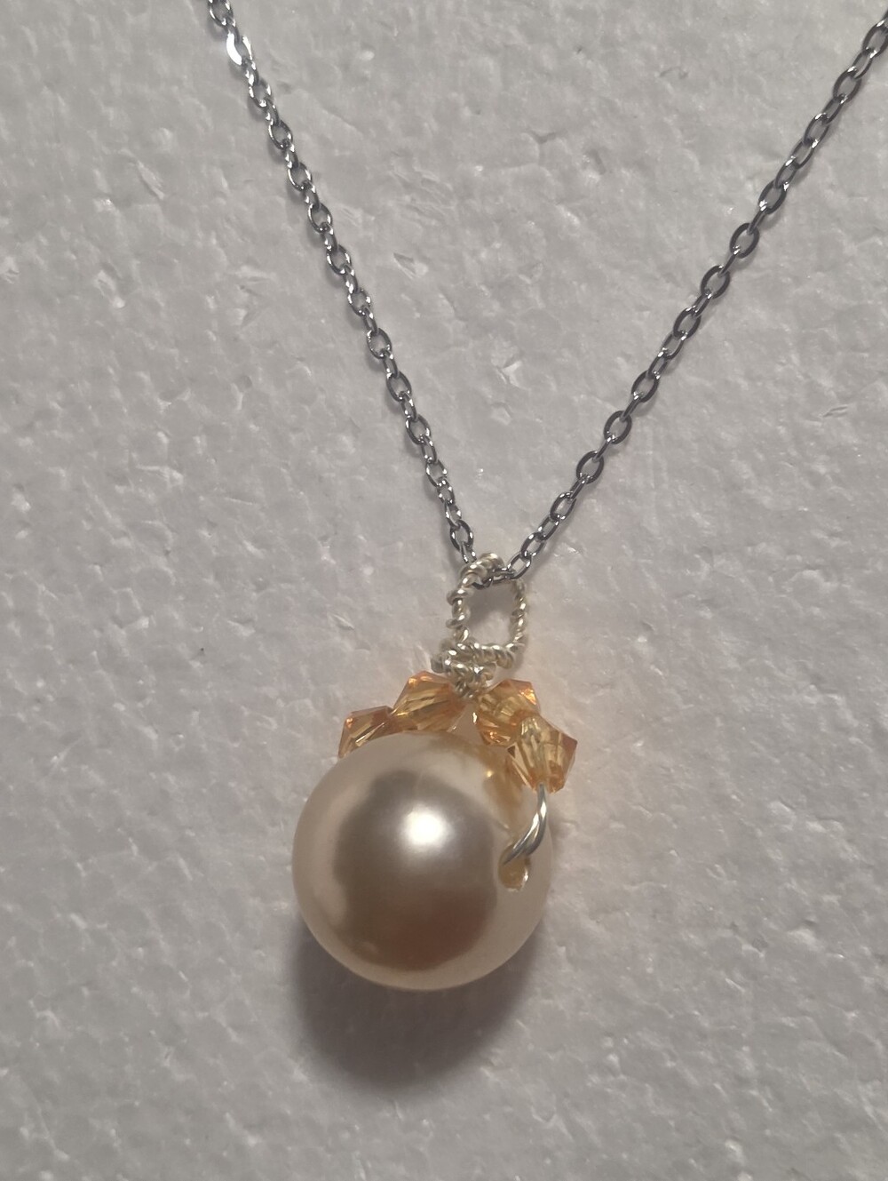Handcrafted Elegant Peach Faux Pearl Pendant with Peach Accent Beads